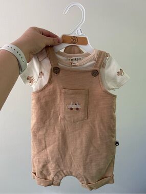 Rabbit & Bear Organic Cotton Baby Romper Set with Car Print